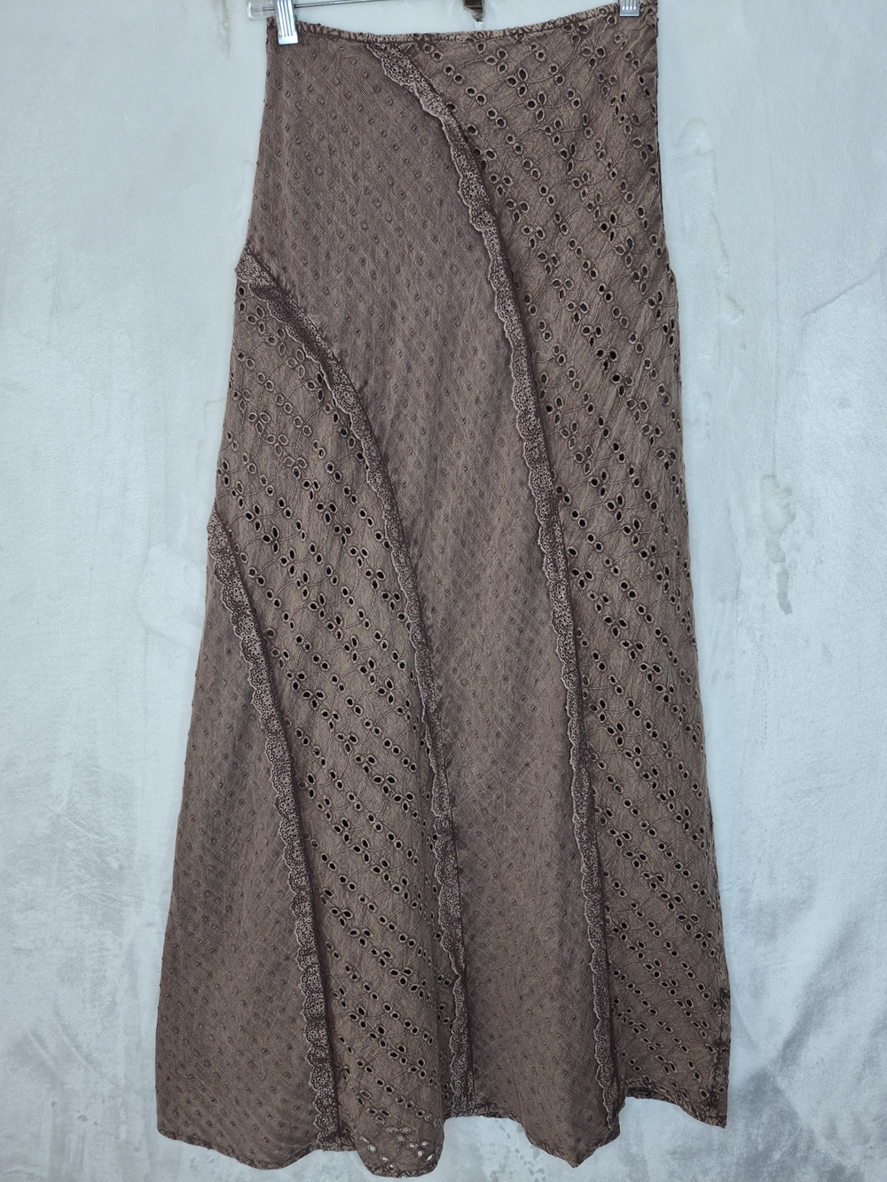 Disturbia Summerisle Cotton Broderie Detail Midaxi Skirt NWT Brown Womens 4